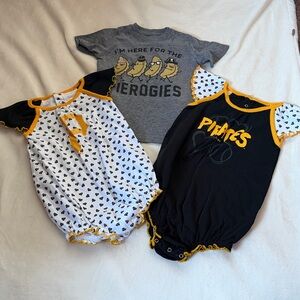 NWOT Black & White Pirates Baby Onesies with Gold Trim & A Pgh T-shirt